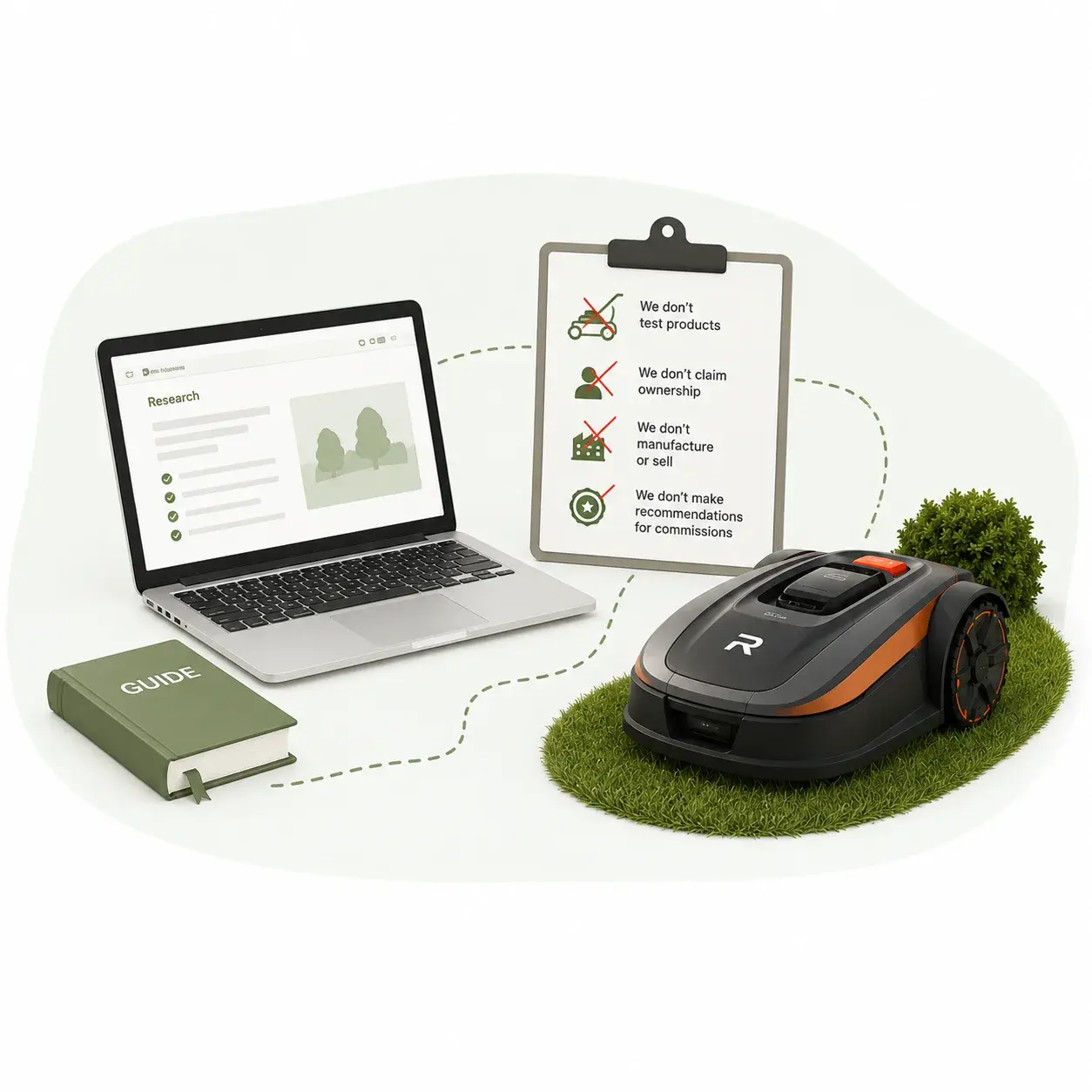 Editorial illustration representing independent robot mower research
