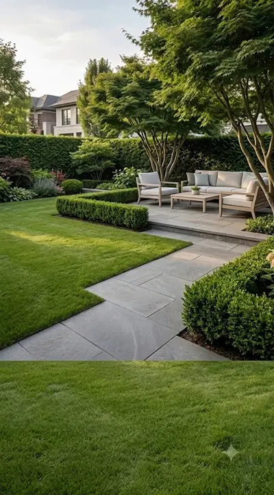 A well-maintained lawn with a robot mower keeping it trimmed